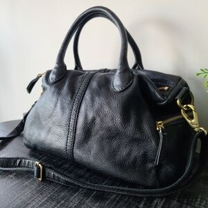 Fossil Vintage Black Leather Satchel Crossbody Bag
